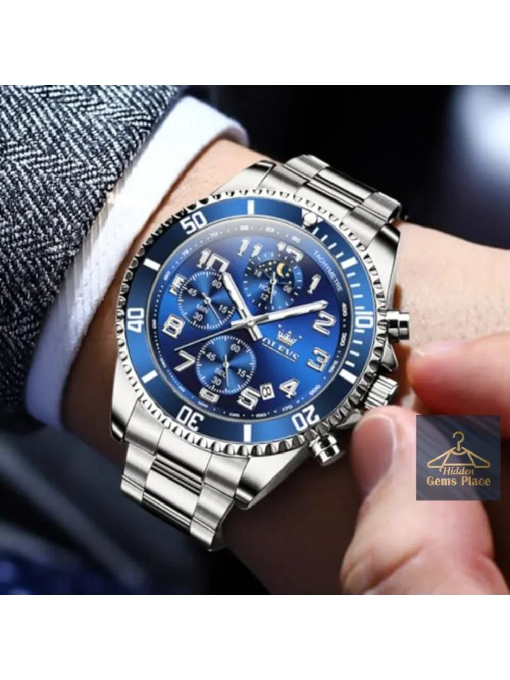 Stainless Steel Men's Analog Watch Waterproof Big Face Quartz Luxury